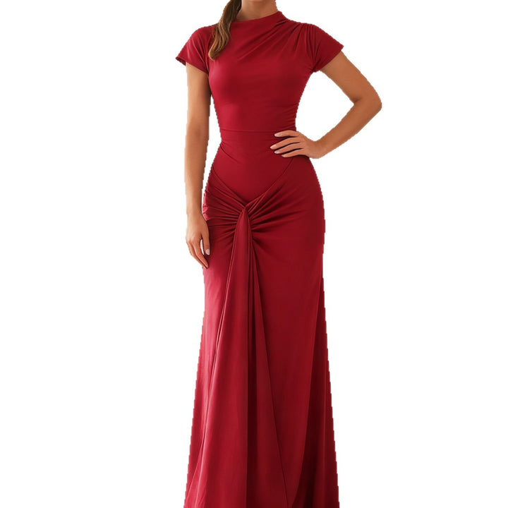 Damen Elegantes Langarm Maxi-Kleid mit Drapierung und figurformendem Schnitt Drune