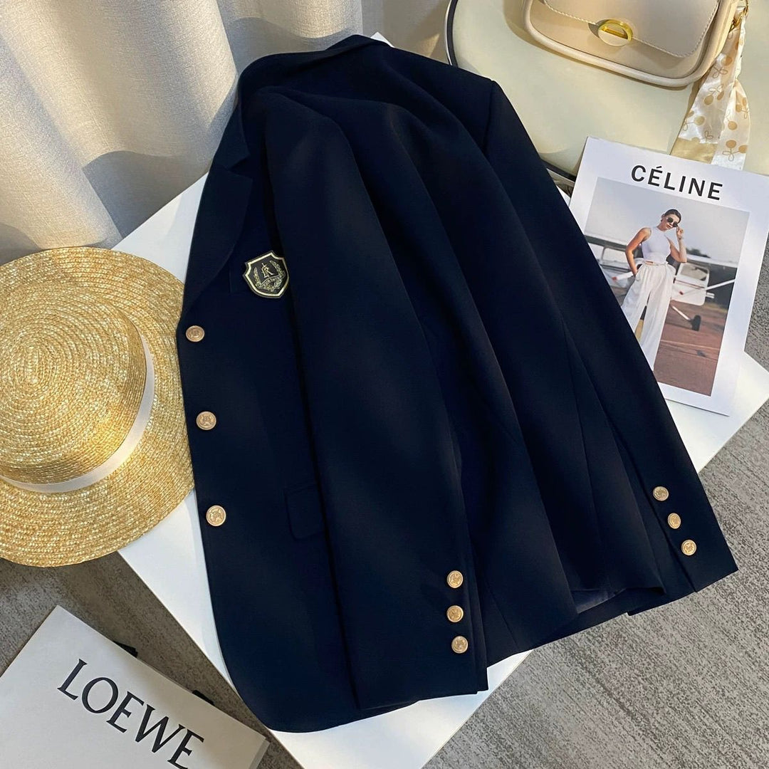 Damen eleganter Blazer mit goldenen Knöpfen und Wappen Drune