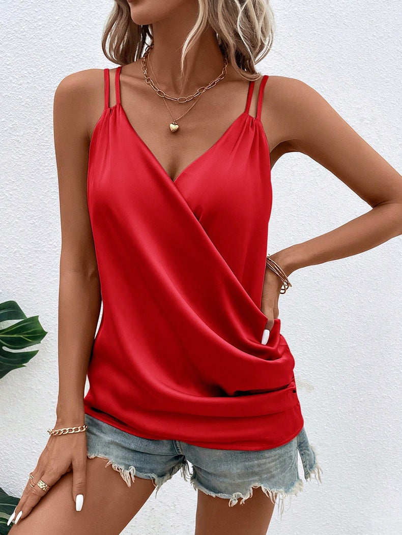 Damen Satin Top mit asymmetrischem Schnitt und feinen Trägern Drune