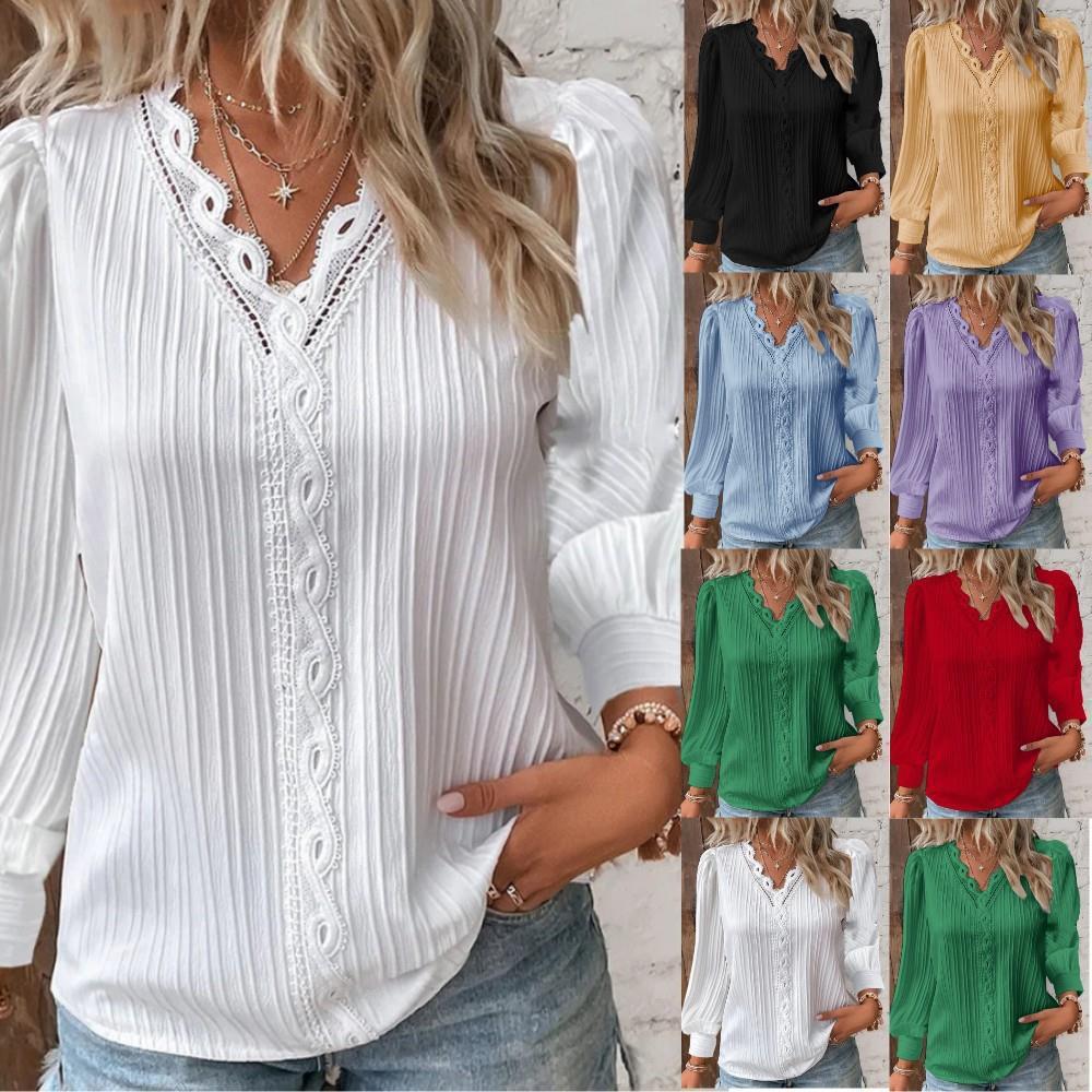 Damen Bluse mit raffiniertem Falten-Design und eleganten Spitzenakzenten Drune