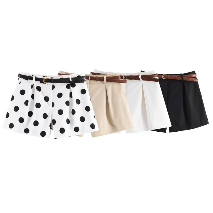 Damen klassische Shorts mit eleganten Falten und Gürtel Drune