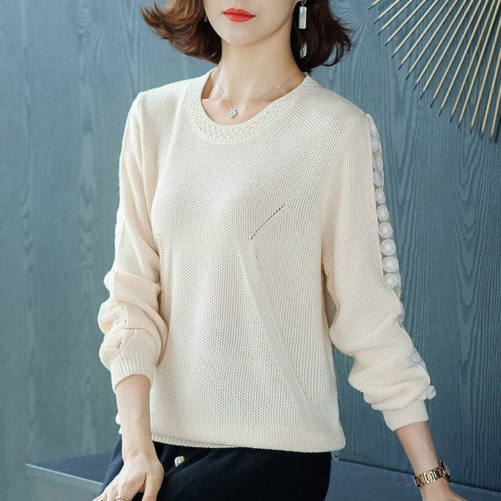 Damen Eleganter Strickpullover mit Lochmuster Drune