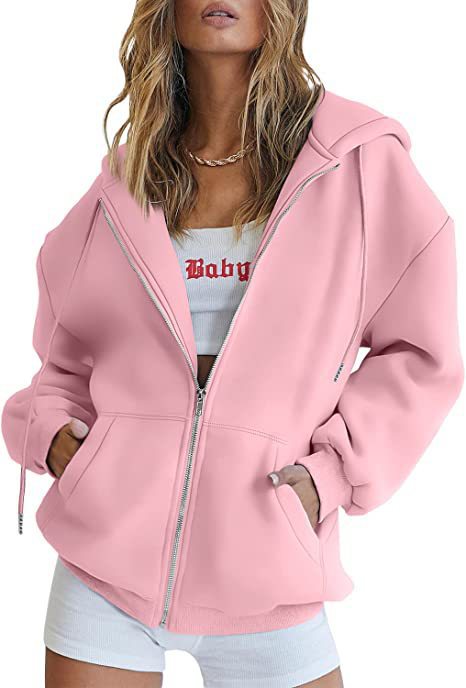 Damen nan oversized Kapuzenjacke mit durchgehendem Reißverschluss Kängurutaschen und weichem Sweatmaterial Drune