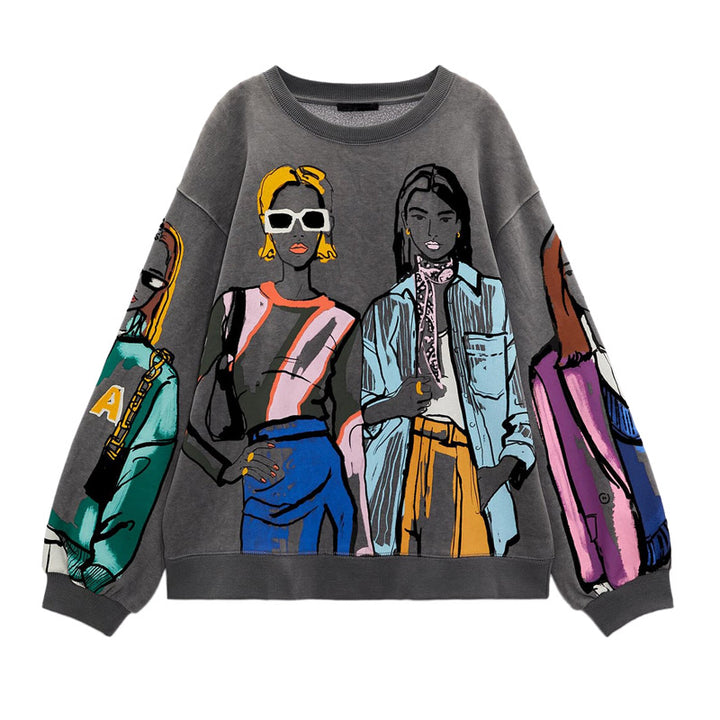 Damen Oversized Sweatshirt mit kreativem Druckdesign und stylischen Details Drune
