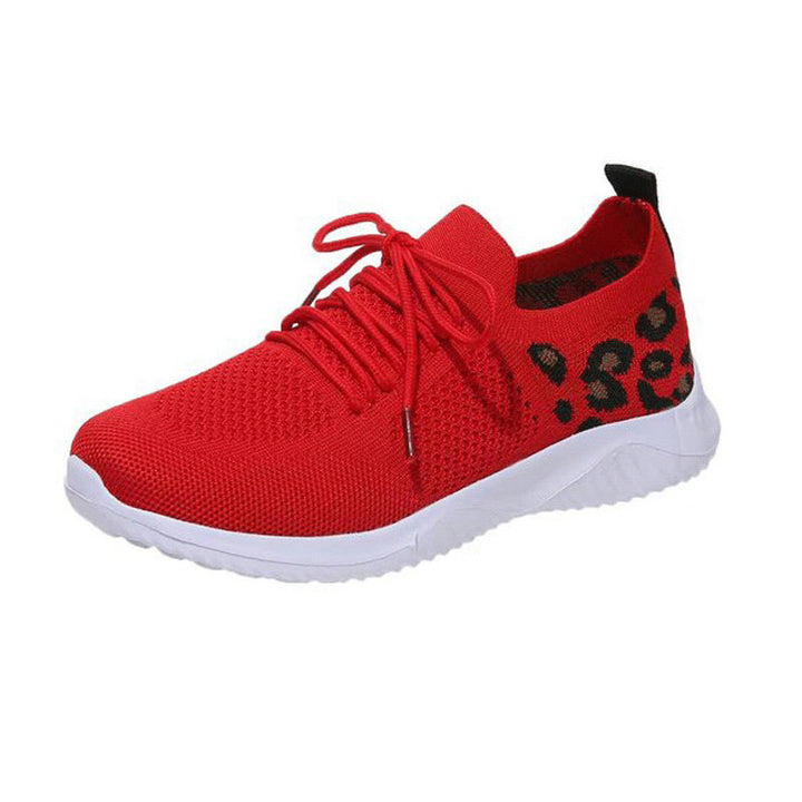 Damen nan atmungsaktiver Strick-Sneaker mit elastischem Einstieg, gepolstertem Komfortfußbett und Animalprint-Fersenbesatz Drune