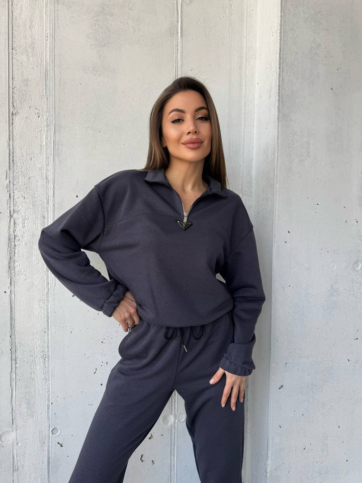 Damen sportliches Freizeit-Set mit hohem Kragen und elastischen Bündchen Drune
