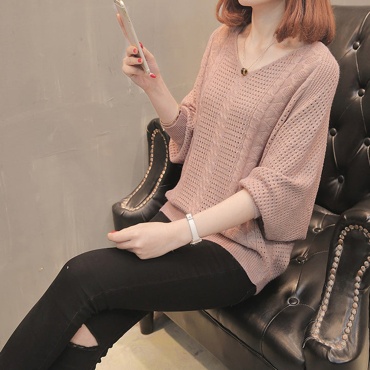 Damen Strickpullover mit V-Ausschnitt und luftiger Struktur Drune