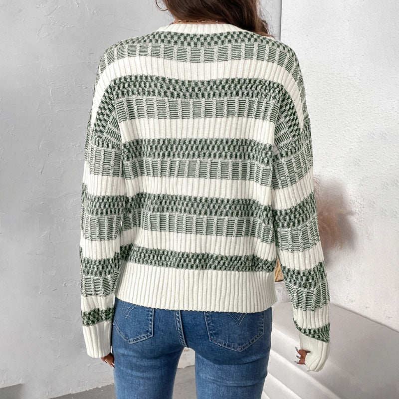 Damen gepolsterter Strickpullover mit Blockstreifen Drune