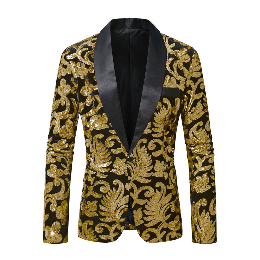 Herren glamouröser Pailletten-Blazer mit floralem Design und elegantem Schnitt Drune