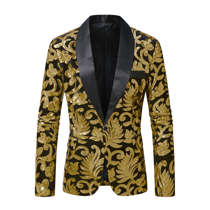 Herren glamouröser Pailletten-Blazer mit floralem Design und elegantem Schnitt Drune