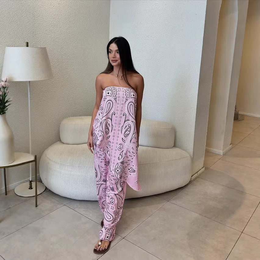 Damen lässiger Jumpsuit mit weitem Schnitt und stylischem Muster Drune