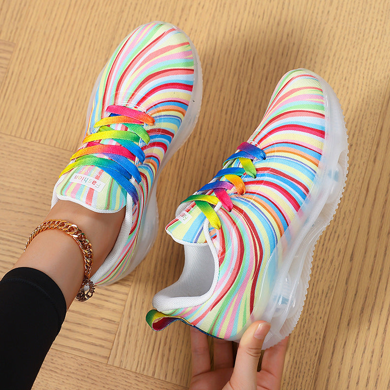 Damen nan leichter Muster-Sneaker mit elastischem Canvas-Obermaterial, gepolsterter Fersenstütze und segmentierter Flexlaufsohle Drune