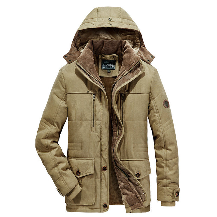 Herren nan isolierte Kapuzen-Fieldjacke mit Cord-Innenfutter, gesteppter Thermoisolierung und multifunktionalen Taschen Drune