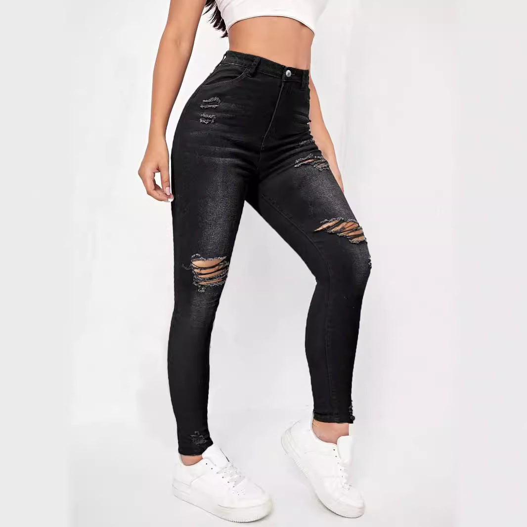 Damen Skinny Jeans im modischen Destroyed-Look mit hohem Taillenbund und komfortablem Stretch Drune