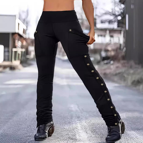 Damen Sportliche Premium-Hose mit praktischen Seitentaschen und Druckknopfdetails Drune