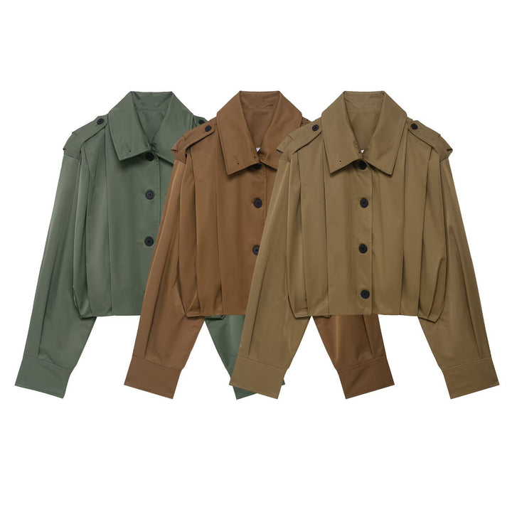 Damen cropped Blusenjacke mit elegantem Schnitt und Knopfdetails Drune