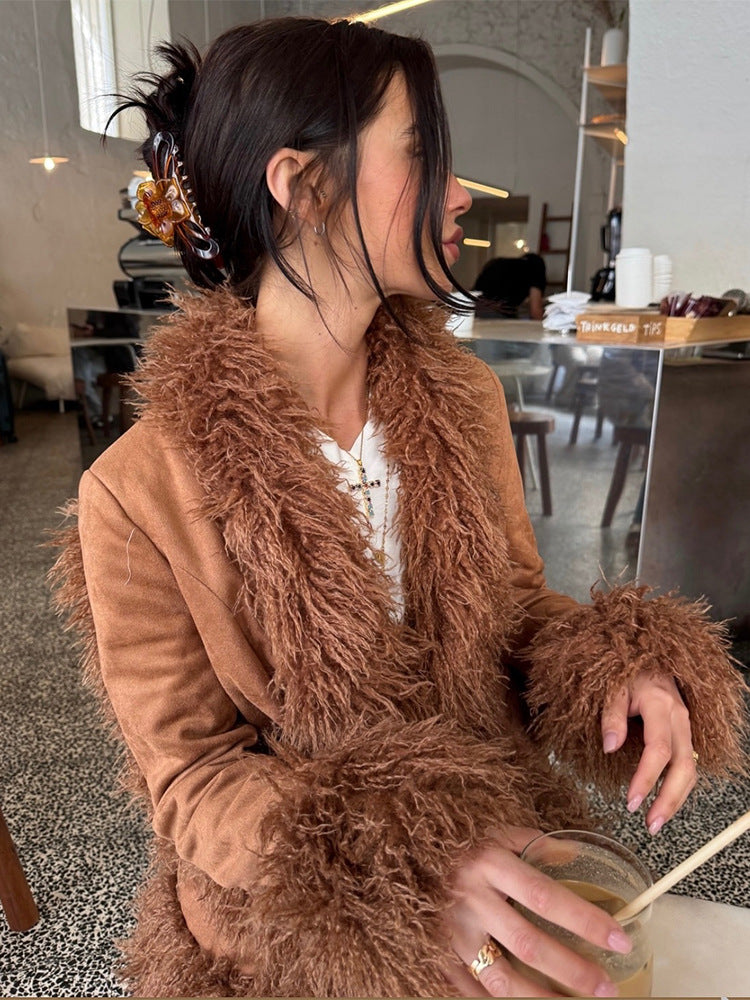 Damen luxuriöse Kuscheljacke mit aufregenden Teddyfell-Elementen Drune