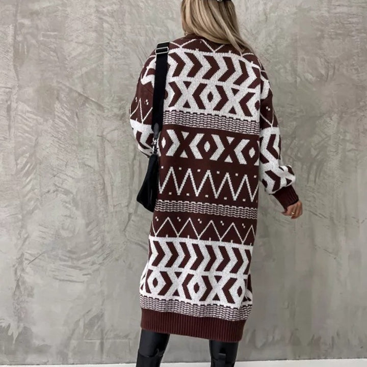 Damen Grobstrick-Cardigan mit folkloristischen Mustern und lässiger Passform Drune