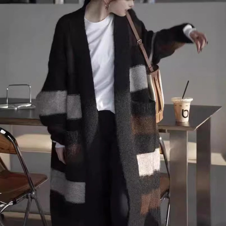 Damen Langer Strickcardigan mit geometrischem Muster Drune