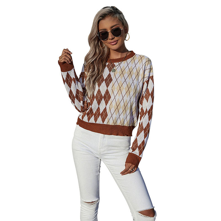 Damen eleganter Strickpullover mit Rautenmuster Drune