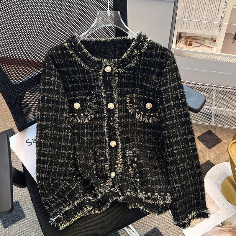 Damen Kuschelige Strickjacke mit dekorativen Perlen und Fransendetails Drune
