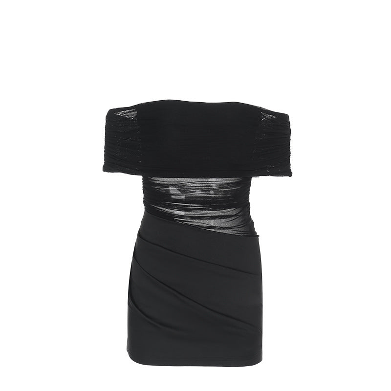Damen Off-Shoulder Mini-Kleid mit figurbetontem Rüschendesign und asymmetrischem Saum Drune
