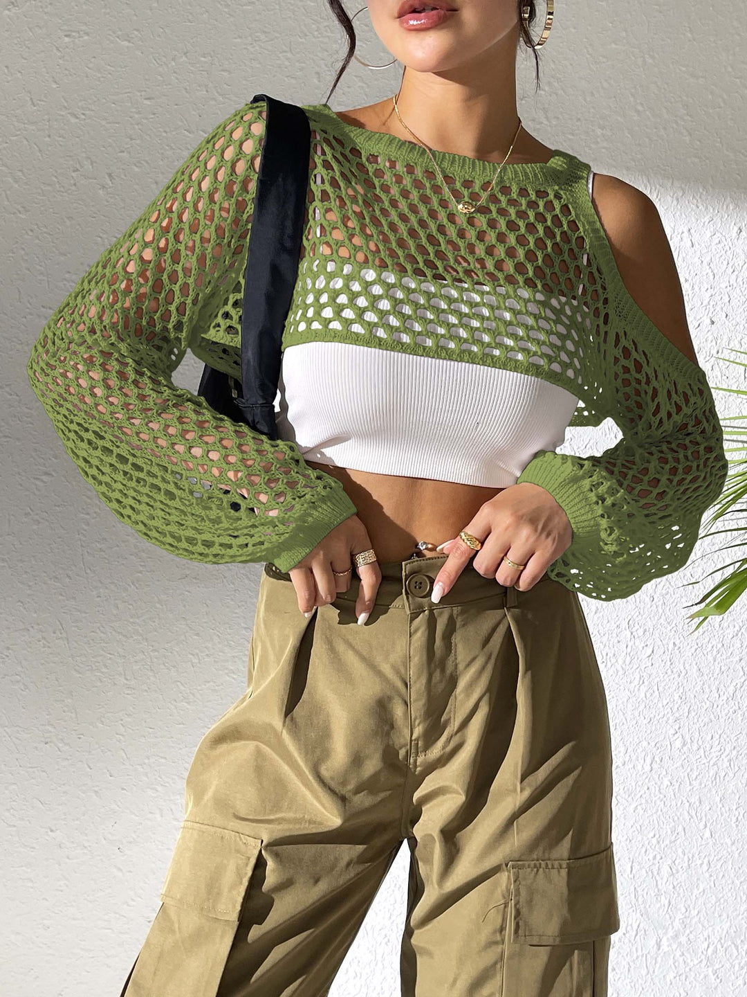 Damen lässiger Netzpullover mit offenen Schultern und weitem Schnitt Drune