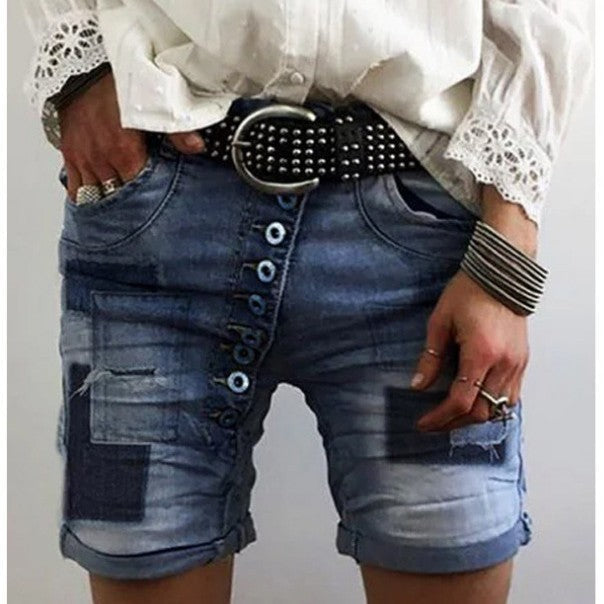 Damen modische Denim-Shorts mit funktionalen Taschen und distressed Akzenten Drune