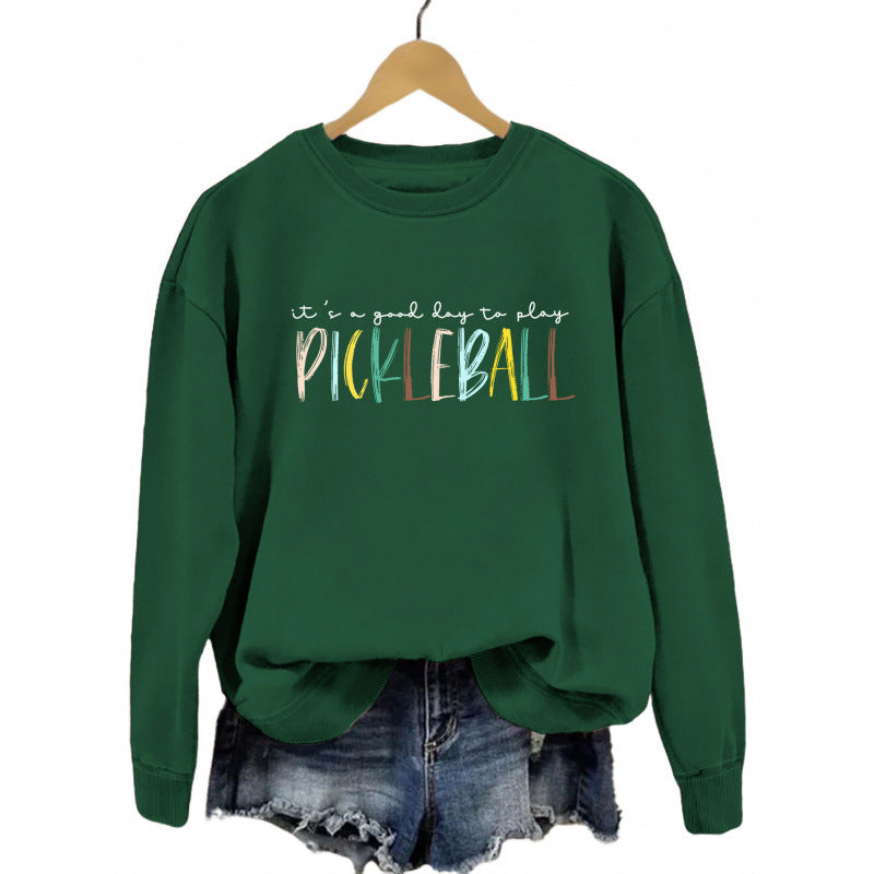 Damen lässiger Sweatshirt mit buntem Pickleball-Druck Drune