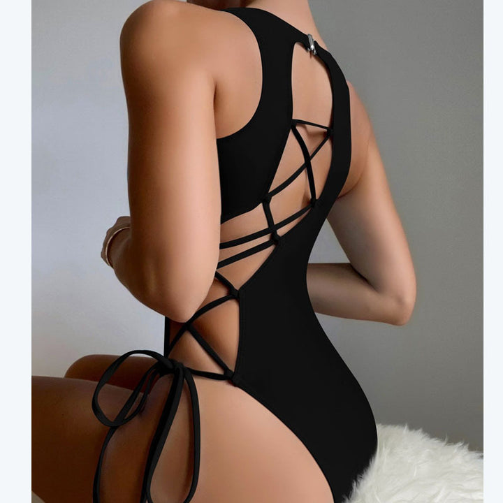 Damen Einteiler Badeanzug mit Rücken-Cut-Out und regulierbaren Seitenbändern Drune
