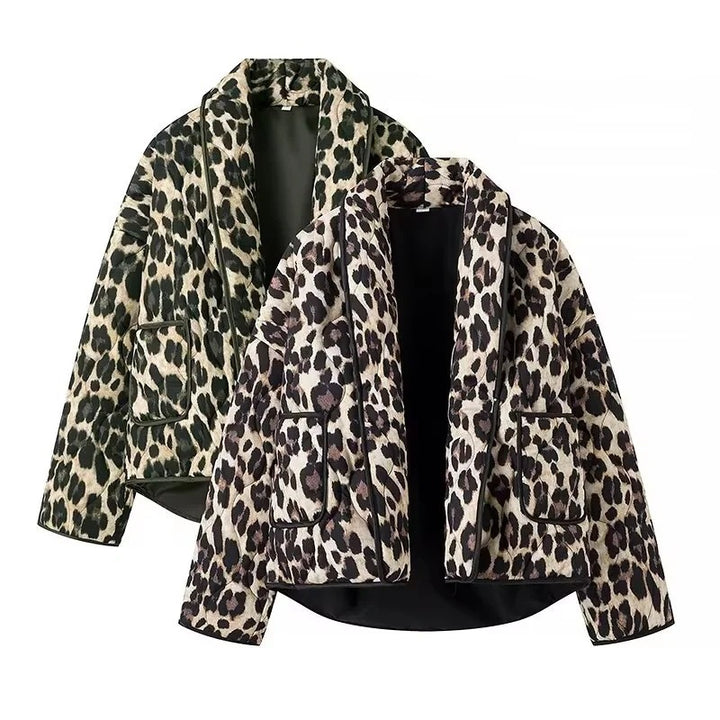 Damen Leoprint Bomberjacke mit stylischem Schnitt und praktischen Taschen Drune