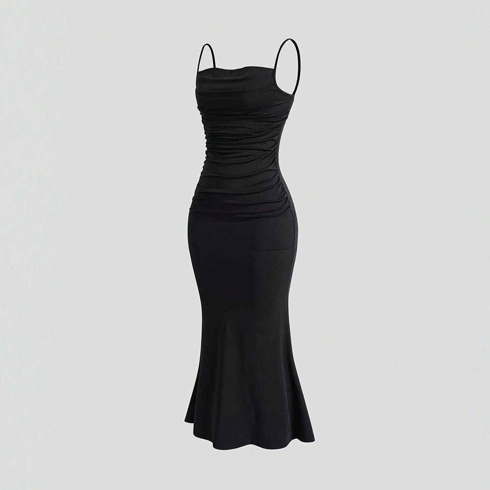 Damen Maxikleid mit eleganten Raffungen und schulterfreien Trägern Drune