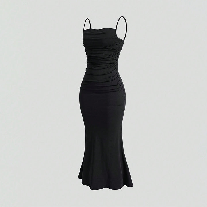 Damen Maxikleid mit eleganten Raffungen und schulterfreien Trägern Drune