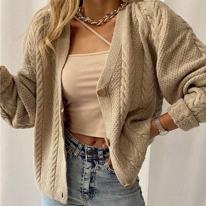 Damen Grobstrick Cardigan mit Knöpfen Drune