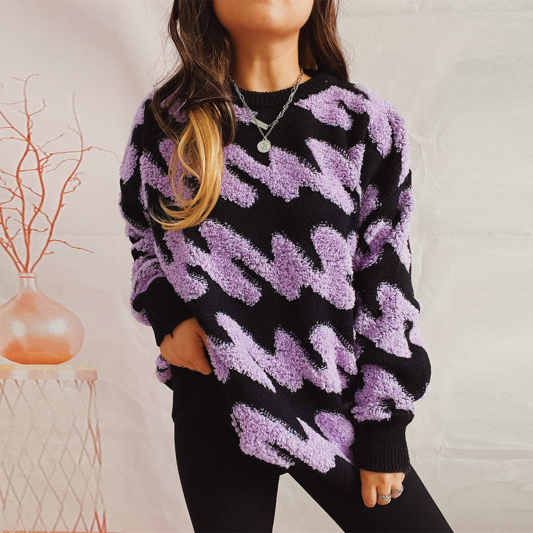 Damen grob strukturiertes Sweatshirt mit kontrastierenden Mustern Drune