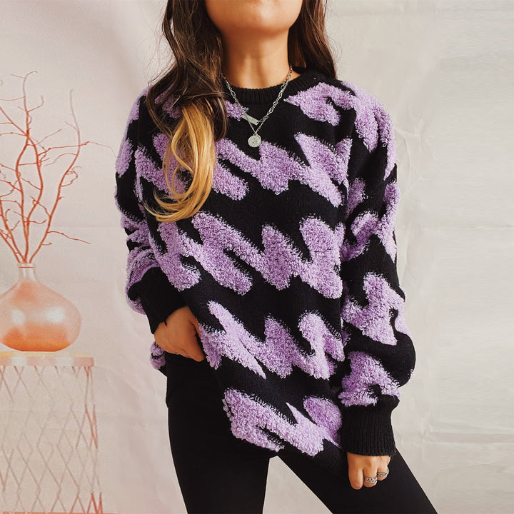 Damen grob strukturiertes Sweatshirt mit kontrastierenden Mustern Drune