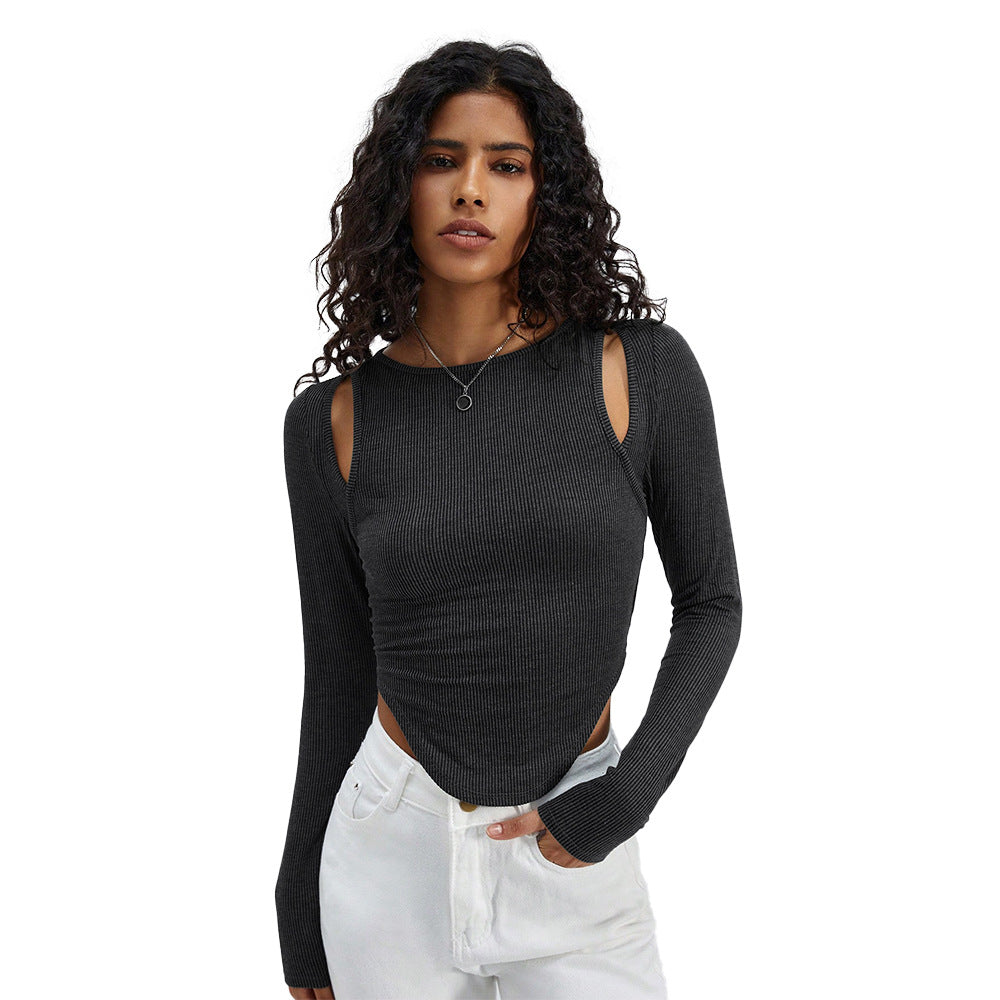 Damen langärmliges Crop-Top mit dezentem Cut-Out Drune