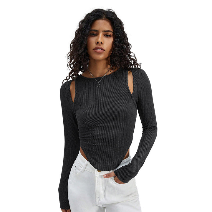 Damen langärmliges Crop-Top mit dezentem Cut-Out Drune