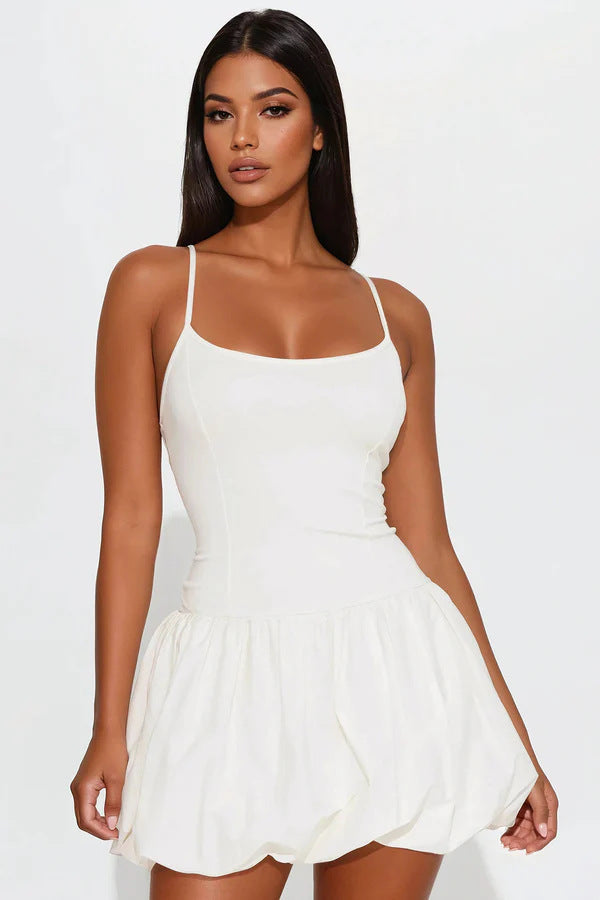 Damen Minikleid mit doppeltem Rüschensaum und Spaghettiträgern Drune