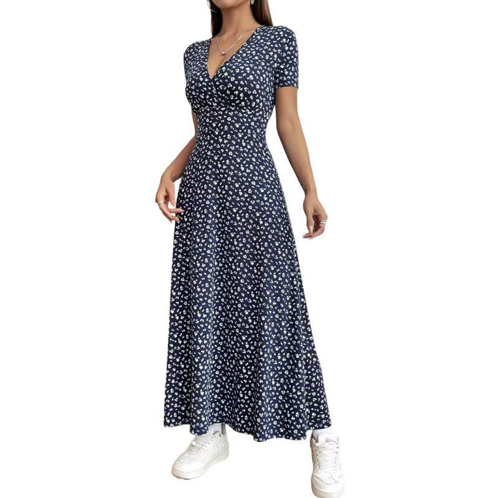 Damen Maxikleid mit vorteilhaftem V-Ausschnitt und floralem Muster Drune