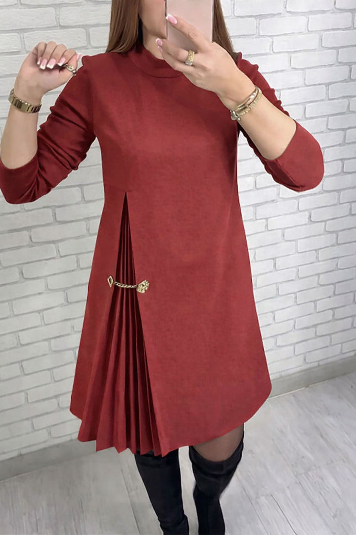 Damen Kleid mit elegantem Falten-Design und dekorativem Gurt Drune