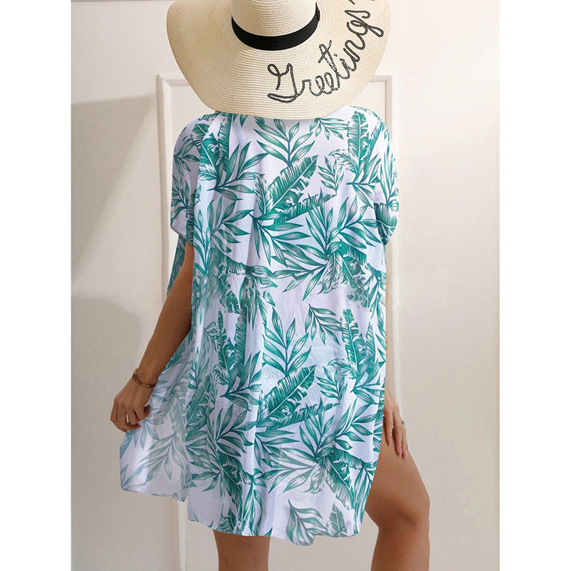 Damen Hochgeschnittener Bikini mit elegantem Scalloped-Oberteil und floralem Cover-Up Drune