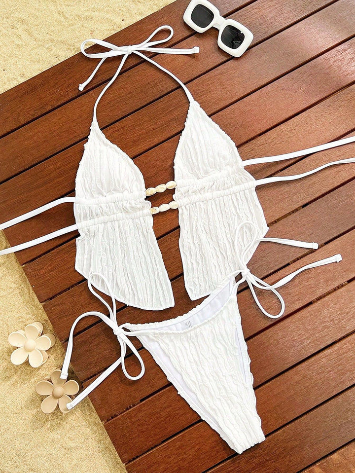 Damen Bikini-Set mit modischem Rüschendesign und verstellbaren Bindebändern Drune