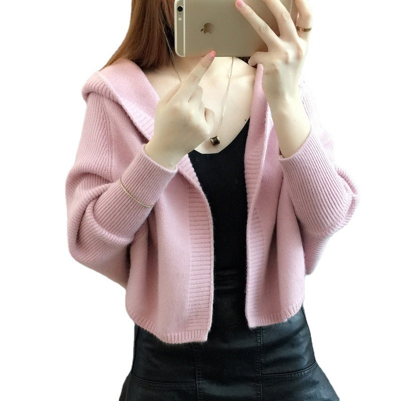 Damen stylischer und leichter Strickjacke mit Kapuze Drune