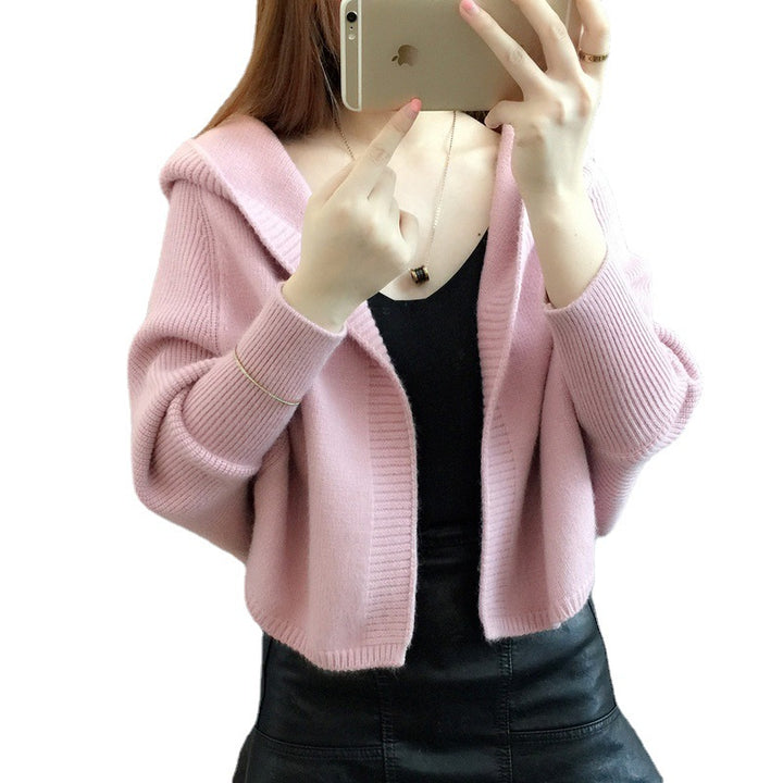 Damen stylischer und leichter Strickjacke mit Kapuze Drune