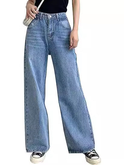Damen nan hochgeschnittene weite Denim-Hose mit geradem Schlag und klassischem Five-Pocket-Design Drune