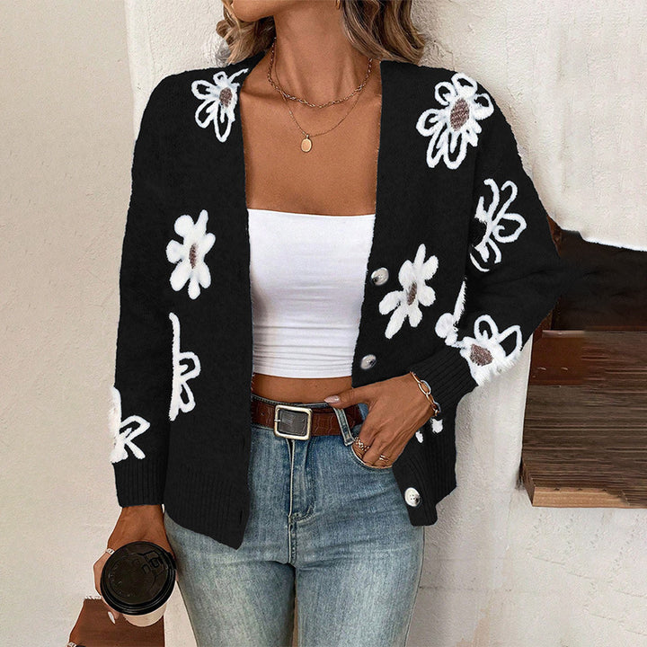 Damen kuscheliger Cardigan mit floralen Muster Drune