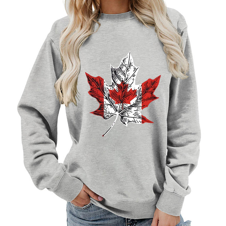 Damen Sweatshirt mit kreativem Ahornblatt-Motiv und gemütlichem Schnitt Drune