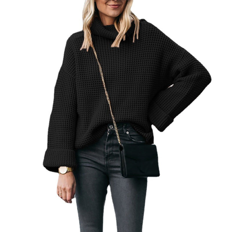 Damen Grobstrick Pullover mit hohem Kragen und weitem Schnitt Drune
