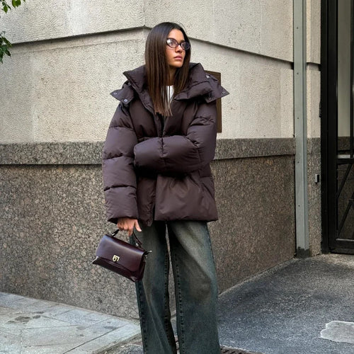 Damen Modische Daunenjacke mit hochschließendem Kragen Drune